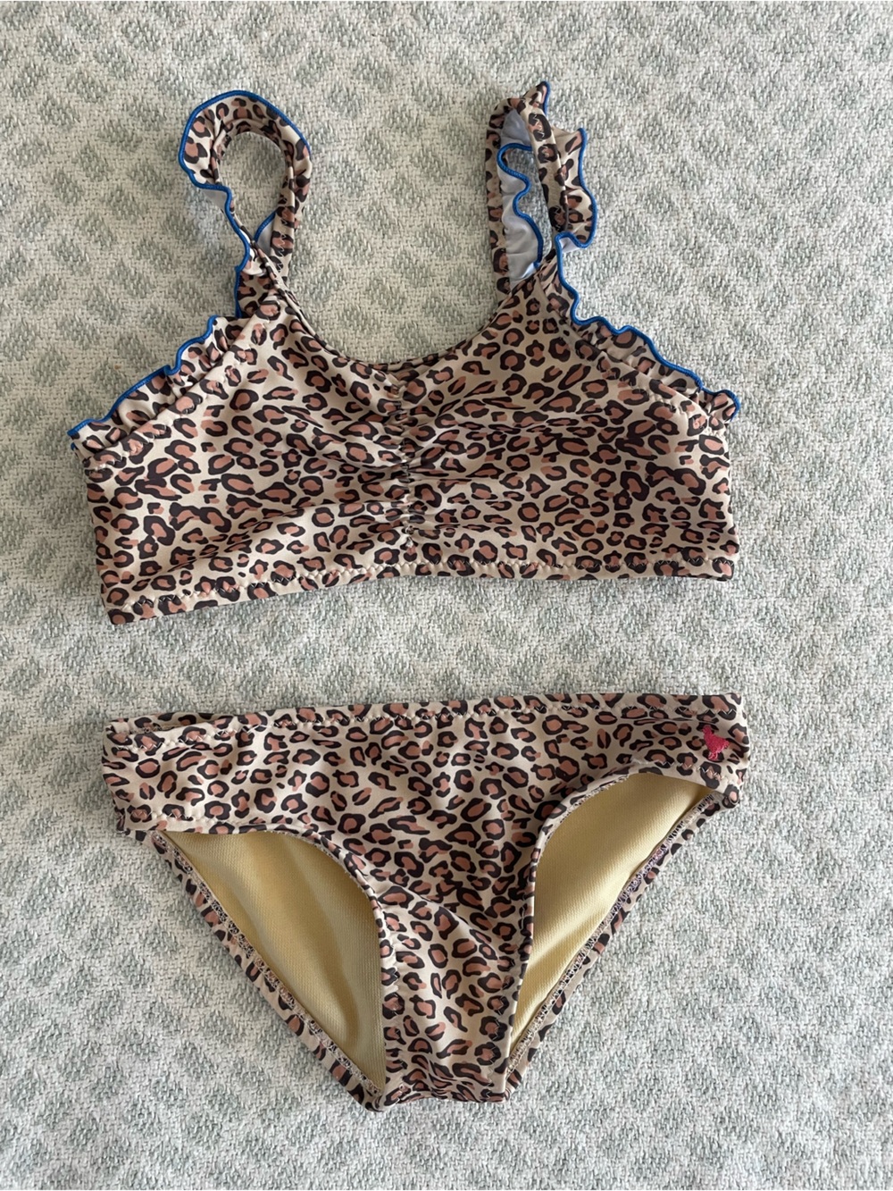 Kids Leopard Print Swim Top and Bottom Set in Beige